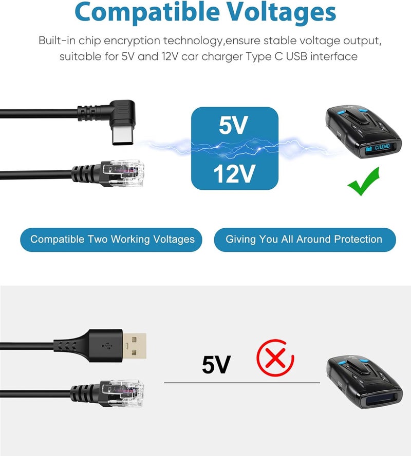 Jsvecip Radar Detector Cord, Type C to RJ11 Plug Cable,for Escort Radenso XP Uniden Beltronics Cobr Whistler Radar Detector,Replacement Power Cable for Radar Detectors - Image 4